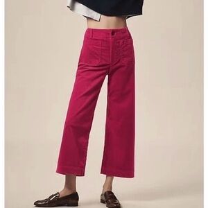 Anthropologie Maeve Collete Pants Hot Pink Corduroy Size 26 Wide Leg Cropped